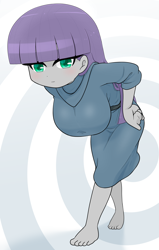 Size: 1412x2224 | Tagged: safe, artist:batipin, derpibooru import, maud pie, human, equestria girls, g4, 2d, ankles, bangs, barefoot, big breasts, breasts, eyeshadow, feet, female, hand on hip, looking at you, makeup, maud pies, solo, straight hair, toes, waistband