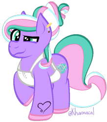 Size: 575x655 | Tagged: safe, artist:kharmacal, derpibooru import, razzaroo, earth pony, g3, apron, clothes, ear piercing, piercing, redesign, solo, tattoo, visible hooves