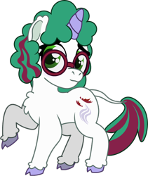 Size: 664x788 | Tagged: safe, artist:prixy05, derpibooru import, gusty, classical unicorn, pony, unicorn, series:magic forest, g1, cloven hooves, female, filly, foal, glasses, horn, leonine tail, raised leg, simple background, solo, tail, transparent background, unshorn fetlocks, vector