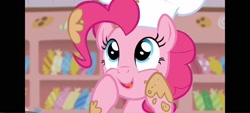 Size: 1600x720 | Tagged: safe, derpibooru import, screencap, pinkie pie, earth pony, g4, the lost treasure of griffonstone, chef, female, indoors, kitchen, solo, sugarcube corner