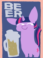 Size: 573x779 | Tagged: safe, artist:jargon scott, derpibooru import, twilight sparkle, unicorn twilight, pony, unicorn, g4, alcohol, beer, horn, long neck, mug, necc, solo, squatpony, twiggie