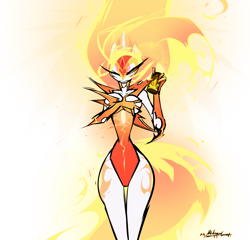 Size: 1872x1796 | Tagged: safe, artist:madragon, derpibooru exclusive, derpibooru import, daybreaker, alicorn, anthro, g4, angry, breast grab, breasts, drink, energy drink, female, grope, light skin, mane of fire, one eye closed, signature, simple background, solo, standing, transparent background