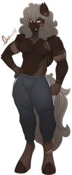 Size: 1093x2626 | Tagged: safe, artist:trashpanda czar, derpibooru import, oc, oc only, oc:czar ski, anthro, hybrid, unguligrade anthro, anthro oc, chest fluff, clothes, cloven hooves, coat markings, colored sclera, ear fluff, ear piercing, ears, eye scar, eyebrow piercing, eyebrows, eyebrows visible through hair, facial scar, hybrid oc, male, medibang paint, muscles, nudity, pants, partial nudity, piercing, scar, shoulder fluff, signature, simple background, slit eyes, sweatpants, topless, torn ear, transparent background, tusk