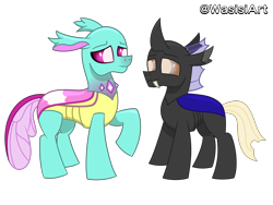 Size: 6000x4500 | Tagged: safe, artist:alejandrogmj, artist:wasisi, derpibooru import, spiracle, oc, oc:wasisi, changedling, changeling, g4, canon x oc, changeling oc, looking at each other, looking at someone, simple background, transparent background