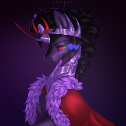 Size: 7600x7600 | Tagged: safe, artist:spika, derpibooru import, king sombra, pony, unicorn, g4, armor, cloak, clothes, crown, horn, jewelry, male, regalia, solo, sombra eyes, stallion