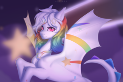 Size: 6000x4000 | Tagged: safe, artist:spika, derpibooru import, oc, oc only, dracony, dragon, hybrid, pony, abstract background, female, hairclip, jewelry, mare, necklace, outdoors, slit eyes, solo, spread wings, wings