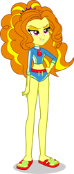 Size: 1280x3000 | Tagged: safe, artist:dustinwatsongkx, derpibooru import, adagio dazzle, equestria girls, g4, applejack's beach shorts swimsuit, clothes, clothes swap, female, sandals, simple background, solo, swimsuit, swimsuit swap, transparent background, vector