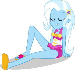 Size: 1427x1323 | Tagged: safe, artist:dustinwatsongkx, derpibooru import, trixie, human, equestria girls, g4, clothes swap, female, geode of sugar bombs, magical geodes, pinkie pie swimsuit, simple background, solo, swimsuit swap, transparent background