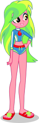 Size: 1287x4002 | Tagged: safe, artist:dustinwatsongkx, derpibooru import, lemon zest, human, equestria girls, g4, applejack's beach shorts swimsuit, belly, belly button, clothes, clothes swap, cute, female, geode of super strength, magical geodes, sandals, show accurate, simple background, slender, solo, swimsuit, swimsuit swap, thin, transparent background, vector, zestabetes