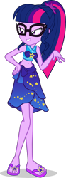 Size: 1584x4245 | Tagged: safe, artist:dustinwatsongkx, derpibooru import, sci-twi, twilight sparkle, human, equestria girls, g4, belly, belly button, clothes, clothes swap, female, sarong, simple background, solo, swimsuit, swimsuit swap, transparent background, trixie's beach shorts swimsuit