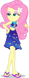 Size: 1491x4019 | Tagged: safe, artist:dustinwatsongkx, derpibooru import, fluttershy, human, equestria girls, g4, belly, belly button, clothes, clothes swap, female, sarong, simple background, solo, swimsuit, swimsuit swap, transparent background, trixie's beach shorts swimsuit