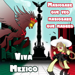 Size: 1810x1810 | Tagged: safe, artist:archooves, derpibooru import, oc, oc:tailcoatl, pony, bipedal, charro, hat, letter, meme, mexican, mexico, mexico city, nation ponies, ponified, september 16th, spanish, species swap, viva mexico