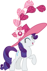 Size: 3000x4536 | Tagged: safe, artist:cloudy glow, derpibooru import, rarity, pony, unicorn, g4, ^^, eyes closed, feathered hat, female, horn, mare, open mouth, raised hoof, raised leg, simple background, solo, transparent background