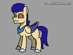 Size: 6000x4500 | Tagged: safe, artist:alejandrogmj, artist:wasisi, derpibooru import, oc, oc only, oc:chicken claws, pegasus, disguise, disguised changeling, doodle, gray background, male, pegasus oc, simple background, solo