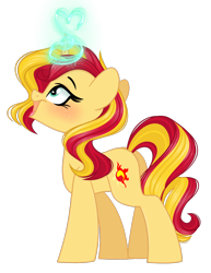 Size: 1284x1666 | Tagged: safe, artist:emberslament, derpibooru exclusive, derpibooru import, sunset shimmer, pony, unicorn, g4, blushing, female, glowing, glowing horn, happy, horn, magic, mare, open mouth, open smile, rainbow rocks 10th anniversary, simple background, smiling, solo, transparent background