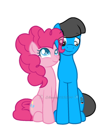 Size: 1038x1189 | Tagged: safe, artist:elizaro622044, derpibooru import, pinkie pie, oc, oc:william, earth pony, g4, canon x oc, duo, duo male and female, eye clipping through hair, female, looking at each other, looking at someone, male, mare, shipping, simple background, sitting, stallion, straight, transparent background