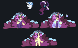 Size: 2768x1716 | Tagged: safe, artist:box-of-ideas, derpibooru import, fancypants, nightmare rarity, rarity, oc, anthro, pony, unguligrade anthro, unicorn, g4, arm hooves, base used, black background, clothes, colored sclera, commission, dress, female, horn, male, mare, offspring, parent:fancypants, parent:rarity, parents:raripants, raripants, see-through, shipping, simple background, stallion, straight