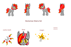 Size: 3072x2048 | Tagged: safe, derpibooru import, oc, oc only, oc:nocturnus cherry sol, bat pony, pony, unicorn, female, horn, mare, reference sheet, simple background, slit eyes, solo, unicorn oc, white background