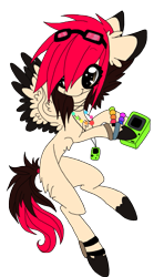 Size: 613x1032 | Tagged: safe, artist:aspenglowe, derpibooru import, oc, oc only, pegasus, pony, full body, game boy, glasses, simple background, smiling, solo, transparent background, video game, video game console