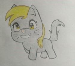 Size: 2785x2450 | Tagged: safe, artist:tom artista, derpibooru import, derpy hooves, cat, g4, animal, animal in mlp form, catified, cute, drawing, female, looking at you, simple background, smiling, smiling at you, solo, species swap, walking