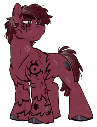 Size: 2000x2600 | Tagged: safe, artist:crimmharmony, derpibooru import, oc, oc only, oc:brimstone blitz, earth pony, pony, fallout equestria, fallout equestria: murky number seven, fanfic art, looking away, male, simple background, solo, tattoo, transparent background