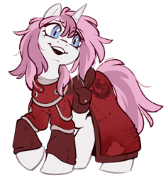 Size: 1500x1600 | Tagged: safe, artist:crimmharmony, derpibooru import, oc, oc only, oc:glimmerlight, pony, unicorn, fallout equestria, fallout equestria: murky number seven, brotherhood of steel, clothes, fanfic art, female, horn, looking away, open mouth, simple background, smiling, solo, transparent background