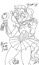 Size: 716x1200 | Tagged: safe, alternate version, artist:sepiakeys, derpibooru import, oc, oc:blue giggles, anthro, crossdressing, monochrome, sailor moon (series), sailor senshi, solo