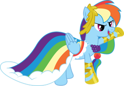 Size: 1280x890 | Tagged: safe, artist:goldenmercurydragon, derpibooru import, rainbow dash, pegasus, pony, g4, clothes, dress, female, gala dress, gown, mare, rainbow dash always dresses in style, rainbow dash's first gala dress, simple background, solo, transparent background, vector