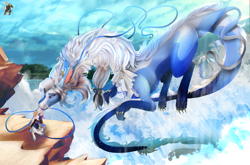 Size: 2627x1729 | Tagged: safe, artist:brainiac, derpibooru import, oc, oc:yggdrasil uriel, dragon, hybrid, original species, pony, crossover, digital painting, dragonfied, final fantasy, final fantasy xiv, genshin impact, male, neuvillette (genshin impact), ponified, rabbit pony, species swap, stallion, viera pony