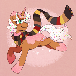 Size: 2048x2048 | Tagged: artist needed, source needed, safe, derpibooru import, oc, oc only, oc:donut daydream, pony, unicorn, clothes, horn, male, male oc, rule 63, scarf, solo, stallion, stallion oc, striped scarf, textured background