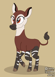 Size: 2041x2861 | Tagged: safe, artist:sketch-shepherd, derpibooru import, oc, oc only, okapi, cloven hooves, simple background, solo, tan background