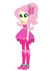 Size: 437x613 | Tagged: safe, artist:glittertiara, artist:selenaede, derpibooru import, fluttershy, equestria girls, g4, bare shoulders, base used, base:selenaede, boots, clothes, crystal guardian boots, denim, dress, female, high heel boots, jeans, pants, shoes, simple background, skinny, sleeveless, solo, thin, white background