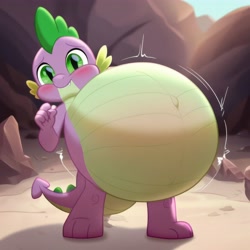 Size: 4096x4096 | Tagged: safe, ai content, derpibooru import, generator:pony diffusion v6 xl, generator:stable diffusion, machine learning generated, spike, dragon, g4, belly, belly button, big belly, fat, fat spike, huge belly, male, outie belly button, prompter:tgut, solo, stuffed