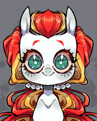 Size: 1080x1350 | Tagged: safe, alternate version, artist:batzy-artz, derpibooru import, part of a set, earth pony, pony, g3, abstract background, alternate design, alternate hairstyle, big eyes, citrus sweetheart, colored eyelashes, colored sclera, creepy, creepy smile, female, green eyes, hair tie, heart, heart eyes, looking at you, mare, outline, ponytail, red eyelashes, shiny eyelashes, smiling, solo, staring at you, staring into your soul, symmetrical, tied mane, two toned mane, white coat, white pupils, wide eyes, wingding eyes, yellow sclera, zoomed in