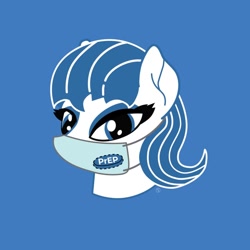 Size: 960x960 | Tagged: safe, derpibooru import, oc, oc only, oc:my little preppy, pony, g4, blue background, eyeshadow, head only, makeup, mask, simple background, solo, suggestive description, surgical mask