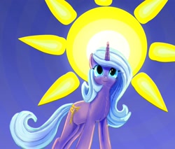 Size: 1600x1366 | Tagged: safe, derpibooru import, radiant hope, crystal pony, unicorn, g4, female, horn, mare, sky background, solo