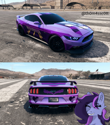 Size: 953x1078 | Tagged: safe, artist:anthroponiessfm, artist:snowy starshine, derpibooru import, oc, oc:raven storm, earth pony, pony, airfield, car, cute, ear fluff, ears, eye clipping through hair, eyes closed, fluffy, grin, long mane, mountain, mountain range, need for speed, sky, smiling