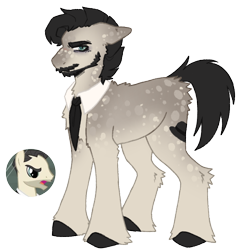 Size: 1000x1000 | Tagged: safe, artist:kazmuun, derpibooru import, earth pony, pony, series:kazmuun's drawing every pony, g4, alternate design, bags under eyes, beard, blush lines, blushing, business savvy, butt fluff, chest fluff, clothes, coat markings, colored hooves, dappled, dappled gray, ear freckles, ears back, facial hair, fetlock tuft, freckles, hooves, leg fluff, looking at you, male, moustache, necktie, redesign, shoulder fluff, simple background, solo, stallion, standing, transparent background