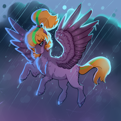 Size: 2200x2200 | Tagged: safe, artist:mylittlegodzilla, derpibooru import, oc, oc only, oc:beatrice creux, pegasus, pony, pegasus oc, rain, solo