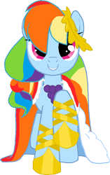 Size: 529x842 | Tagged: safe, artist:bswprecious, derpibooru import, rainbow dash, pegasus, pony, g4, the best night ever, clothes, dress, female, gala dress, gown, grin, mare, rainbow dash always dresses in style, rainbow dash's first gala dress, simple background, smiling, solo, transparent background, vector