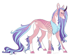 Size: 3250x2500 | Tagged: safe, artist:squishkitti, derpibooru import, oc, oc only, kirin, g4, adoptable, alternate versions at source, braid, chest fluff, cloven hooves, coat markings, colored, colored belly, colored chest fluff, colored ear fluff, colored eyebrows, colored hooves, colored horn, colored pinnae, curved horn, ear fluff, ears, eyelashes, facial markings, female, female oc, flat colors, frown, gradient mane, gradient tail, grid adoptable, high res, hooves, horn, interspecies offspring, kirin oc, leg fluff, leg markings, lidded eyes, long mane, long tail, looking at you, looking back, magenta eyes, magical lesbian spawn, narrowed eyes, no catchlights, offspring, pale belly, parent:princess cadance, parent:rain shine, parents:cadanshine, pink coat, pink hooves, profile, signature, simple background, small horn, snip (coat marking), socks (coat marking), solo, standing, striped horn, tail, tied mane, transparent background, two toned horn, two toned mane, two toned tail, unicorn horn, unnamed oc, wavy mane, wavy tail, white belly