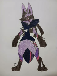 Size: 774x1032 | Tagged: safe, artist:simbiothero, derpibooru import, twilight sparkle, g4, lucario, pokefied, pokémon, solo, species swap, traditional art, twilicario