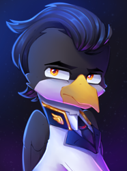 Size: 2228x3000 | Tagged: safe, artist:opal_radiance, derpibooru import, oc, oc only, griffon, bust, clothes, gradient background, male, portrait, solo, uniform