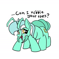 Size: 2200x2200 | Tagged: safe, artist:rocket-lawnchair, derpibooru import, lyra heartstrings, insect, original species, g4, ant, ant pony, blushing, dialogue, female, lyrant, mare, simple background, solo, species swap, talking to viewer, white background