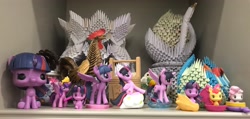 Size: 4028x1918 | Tagged: safe, derpibooru import, photographer:jess181307, apple bloom, sweetie belle, twilight sparkle, twilight sparkle (alicorn), alicorn, earth pony, pony, unicorn, g4, female, funko, funko pop!, horn, irl, mare, photo, toy