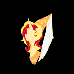 Size: 2048x2048 | Tagged: safe, artist:jess181307, derpibooru import, sunset shimmer, pony, unicorn, g4, black background, bust, hat, hennin, horn, no face, portrait, simple background, solo