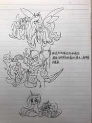 Size: 3024x4032 | Tagged: safe, artist:jess181307, derpibooru import, princess cadance, twilight sparkle, twilight sparkle (alicorn), alicorn, pony, g4, chinese, duo, female, mare, pen drawing, photo, talking, text, traditional art