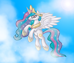 Size: 914x789 | Tagged: safe, artist:commypink, derpibooru import, princess celestia, alicorn, pony, g4, 2012, artifact, female, mare, sky, solo