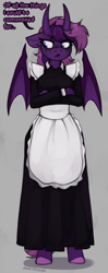 Size: 784x1972 | Tagged: safe, artist:marsminer, derpibooru import, oc, oc only, anthro, pony, succubus, angry, clothes, dress, horns, maid, makeup, running makeup, solo