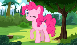 Size: 1127x658 | Tagged: safe, artist:jhayarr23, artist:oblivionfall, derpibooru import, pinkie pie, earth pony, pony, g4, female, mare, one eye closed, solo, wink